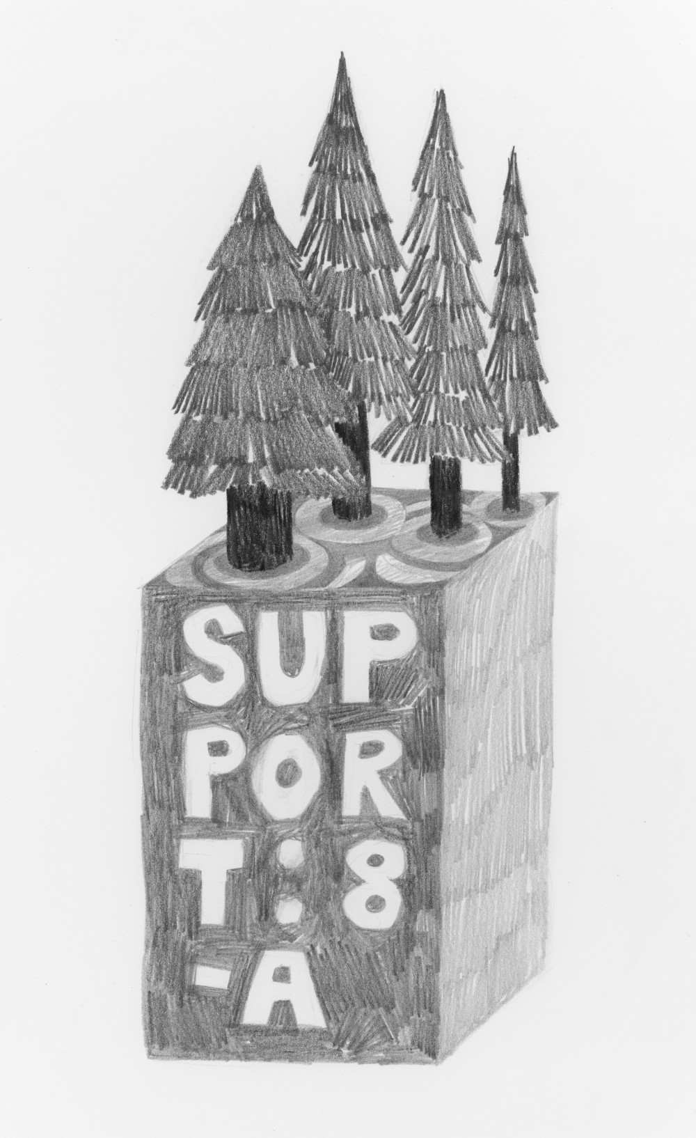 Support Group drawing with object and pedestal in precarious balance